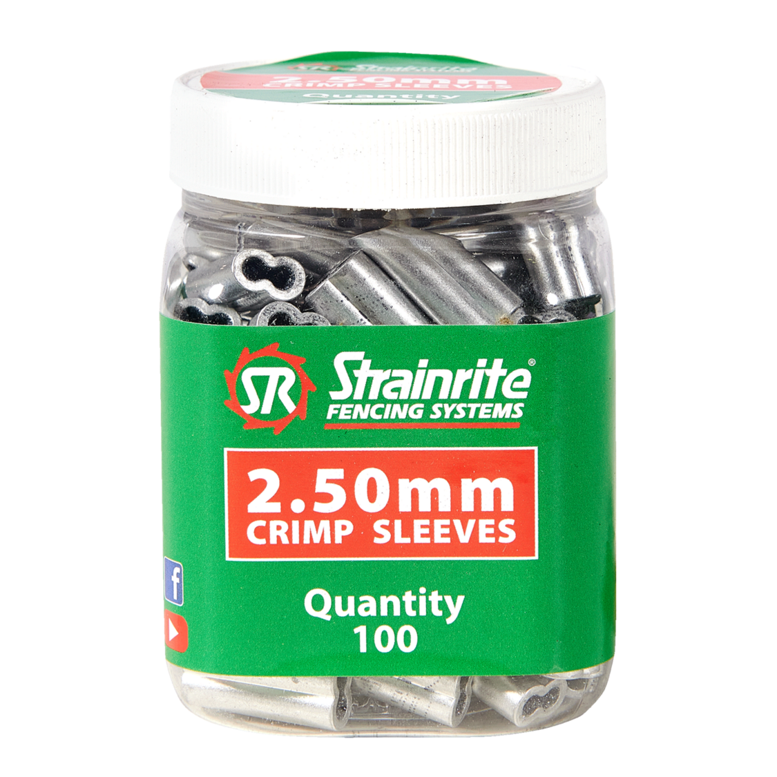 Strainrite crimp sleeves 2.50mm, 100 stuks, voor sterke draadverbindingen